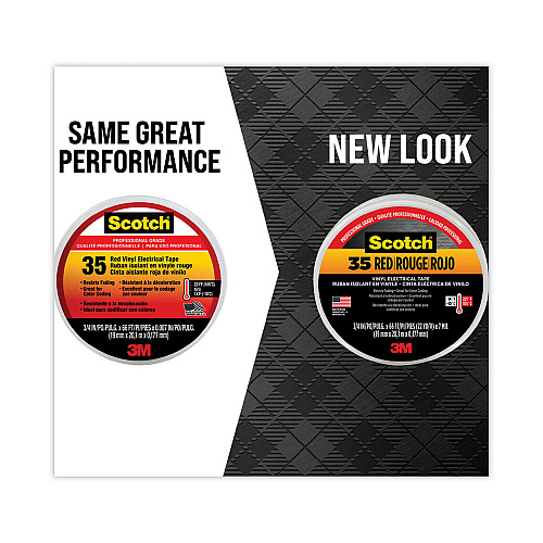 3M Scotch 35 Vinyl Electrical Color Coding Tape, 3" Core, 0.75" x 66 ft, Red (10810)