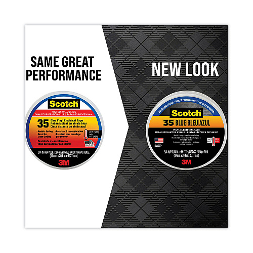 3M Scotch 35 Vinyl Electrical Color Coding Tape, 3" Core, 0.75" x 66 ft, Blue (10836)