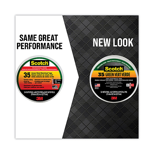 3M Scotch 35 Vinyl Electrical Color Coding Tape, 3" Core, 0.75" x 66 ft, Green (10851)
