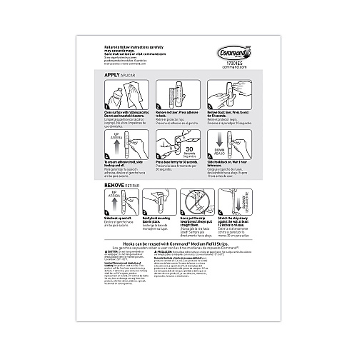 Command General Purpose Hooks, Medium, Plastic, White, 3 lb Capacity, 37 Hooks and 48 Strips/Pack (17001S37NA)