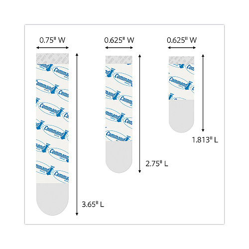 Command Assorted Refill Strips, Removable, (8) Small 0.75 x 1.75, (4) Medium 0.75 x 2.75, (4) Large 0.75 x 3.75, Clear, 16/Pack (17200CLRES)
