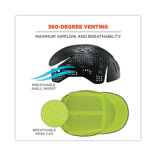 ergodyne Skullerz 8955 Lightweight Bump Cap Hat, Short Brim Lime (23351)