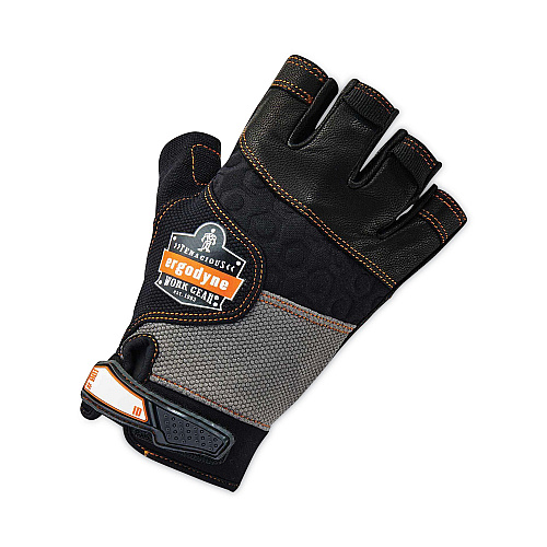 ergodyne ProFlex 901 Half-Finger Leather Impact Gloves, Black, Medium, Pair (17783)