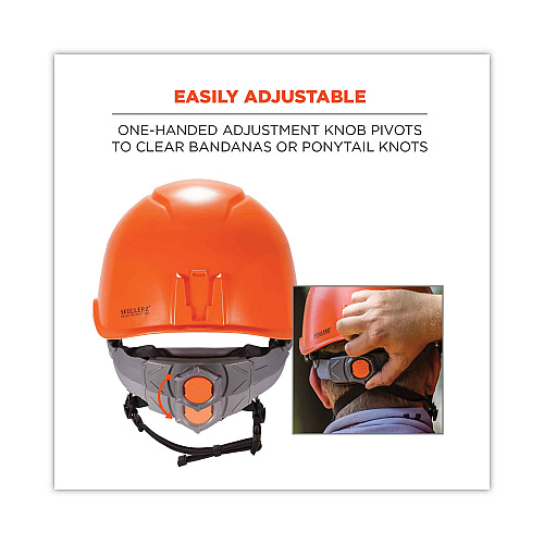 ergodyne Skullerz 8974LED Class E Safety Helmet with 8981 Universal LED Headlamp, 6-Point Ratchet Suspension, Orange (60213)