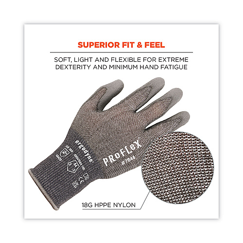 ergodyne ProFlex 7044 ANSI A4 PU Coated CR Gloves, Gray, Large, 12 Pairs/Pack (10484)