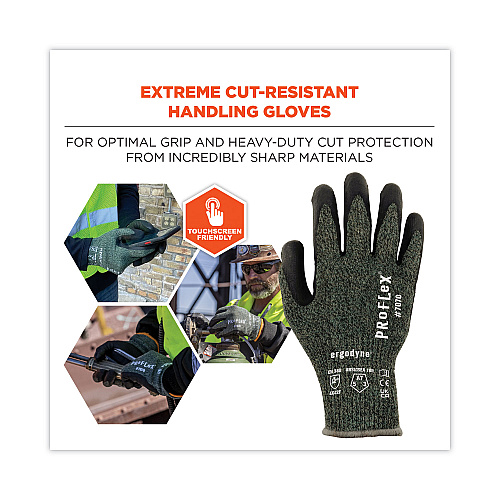 ergodyne ProFlex 7070 ANSI A7 Nitrile Coated CR Gloves, Green, Large, 12 Pairs/Pack (18034)