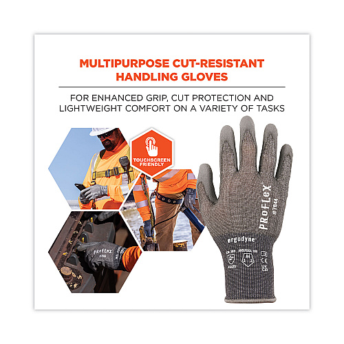 ergodyne ProFlex 7044 ANSI A4 PU Coated CR Gloves, Gray, Large, 12 Pairs/Pack (10484)