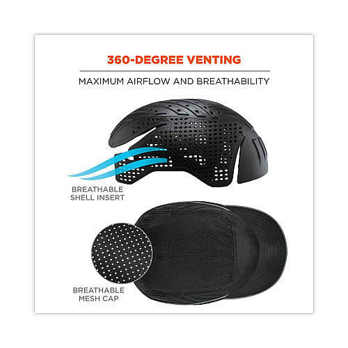 ergodyne Skullerz 8955 Lightweight Bump Cap Hat, Long Brim, Black (23367)