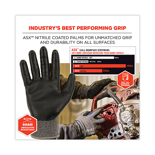 ergodyne ProFlex 7072 ANSI A7 Nitrile-Coated CR Gloves, Gray, Large, Pair (10314)