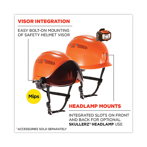 ergodyne Skullerz 8975-MIPS Class C Safety Helmet with MIPS Elevate Ratchet Suspension, Orange (60257)