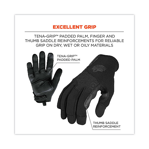 ergodyne ProFlex 710BLK Abrasion-Resistant Black Tactical Gloves, Black, 2X-Large, Pair (17566)