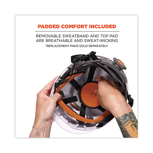 ergodyne Skullerz 8974LED Class E Safety Helmet with 8981 Universal LED Headlamp, 6-Point Ratchet Suspension, White (60201)