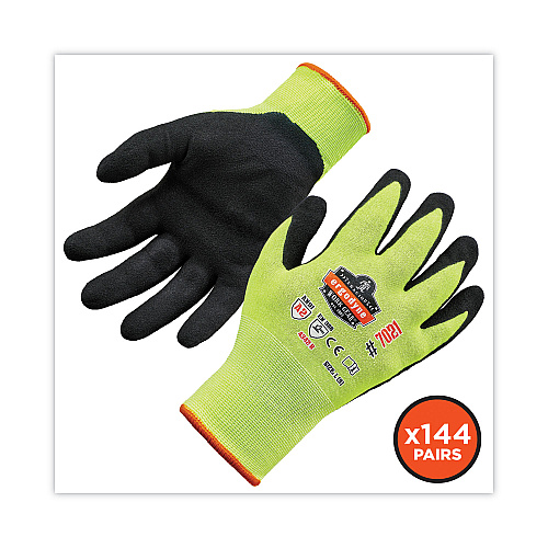 ergodyne ProFlex 7021 Hi-Vis Nitrile-Coated CR Gloves, Lime, Large, 144 Pairs/Carton (17864)