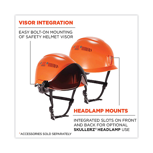 ergodyne Skullerz 8975V Class C Safety Helmet with 8991 Visor Kit, Smoke Lens, 6-Point Ratchet Suspension, Orange (60222)