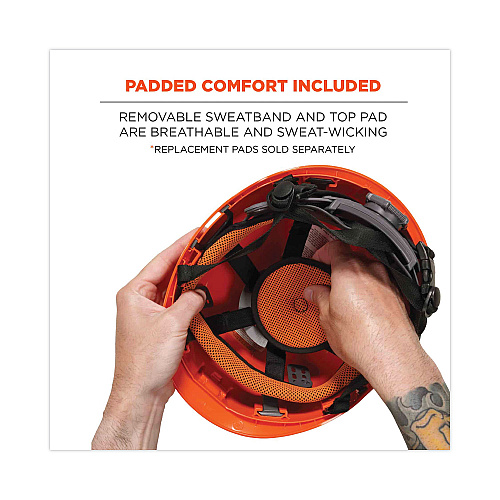 ergodyne Skullerz 8975LED Class C Safety Helmet with 8981 Universal LED Headlamp, 6-Point Ratchet Suspension, Orange (60207)