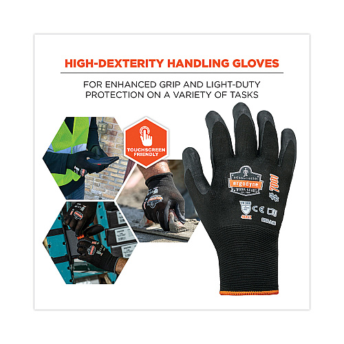 ergodyne ProFlex 7001 Nitrile-Coated Gloves, EN388: 4121X, 9" Long, Large, Black, Pair (17954)