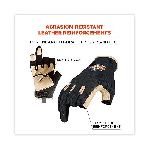ergodyne ProFlex 720LTR Heavy-Duty Leather-Reinforced Framing Gloves, Black, 2X-Large, Pair (17156)
