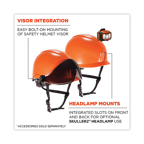 ergodyne Skullerz 8974V Class E Safety Helmet with 8991 Visor Kit, Smoke Lens, 6-Point Ratchet Suspension, Orange (60218)