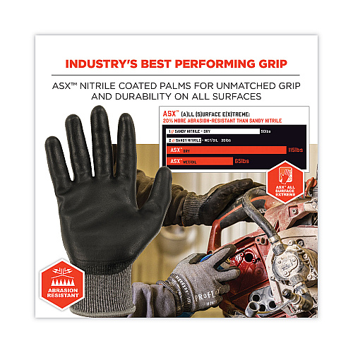 ergodyne ProFlex 7072 ANSI A7 Nitrile-Coated CR Gloves, Gray, 2X-Large, Pair (10316)