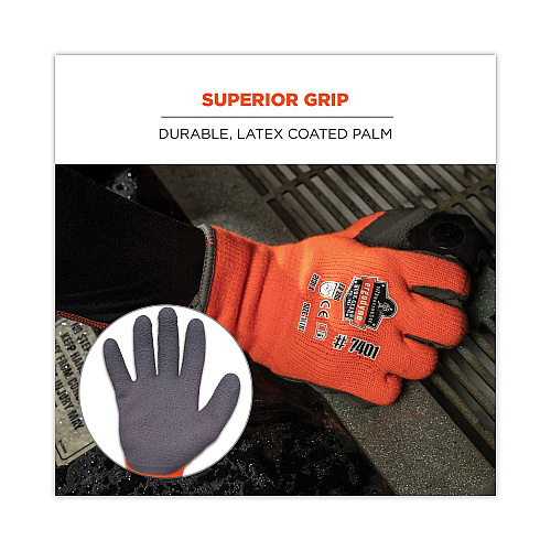 ergodyne ProFlex 7401 Coated Lightweight Winter Gloves, Orange, Large, Pair (17624)