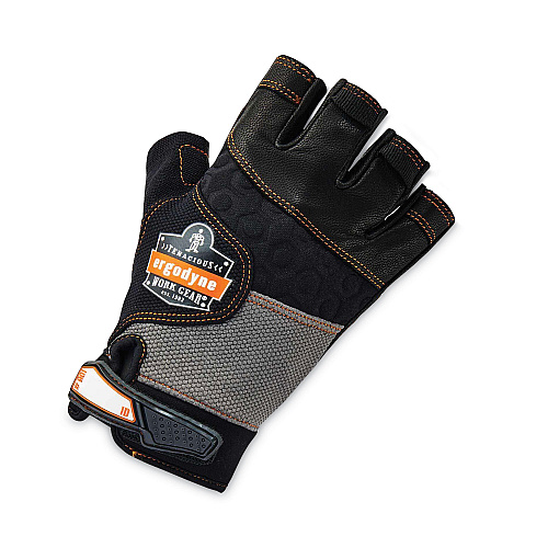 ergodyne ProFlex 901 Half-Finger Leather Impact Gloves, Black, Large, Pair (17784)