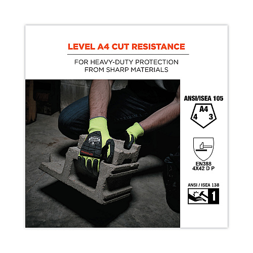 ergodyne ProFlex 7141 ANSI A4 DIR Nitrile-Coated CR Gloves, Lime, Large, 72 Pairs/Pack (17834)