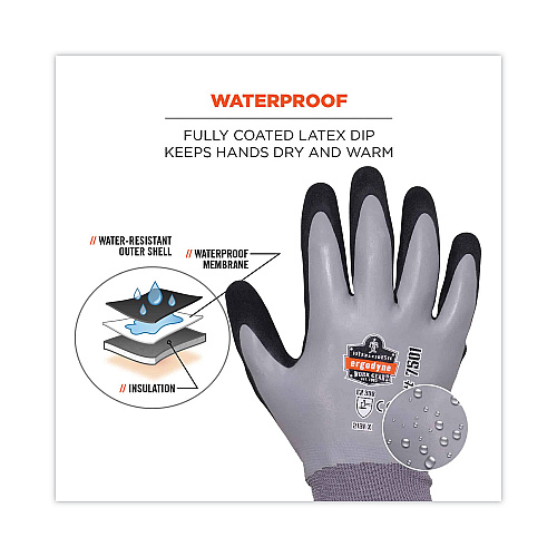 ergodyne ProFlex 7501 Coated Waterproof Winter Gloves, Gray, Large, Pair (17634)