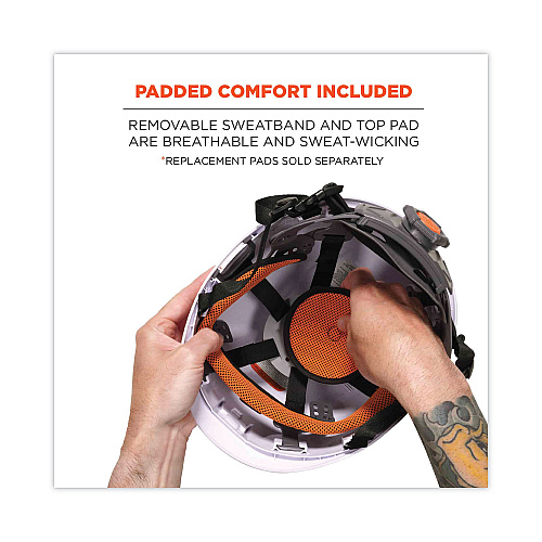 ergodyne Skullerz 8975LED Class C Safety Helmet with 8981 Universal LED Headlamp, 6-Point Ratchet Suspension, White (60205)