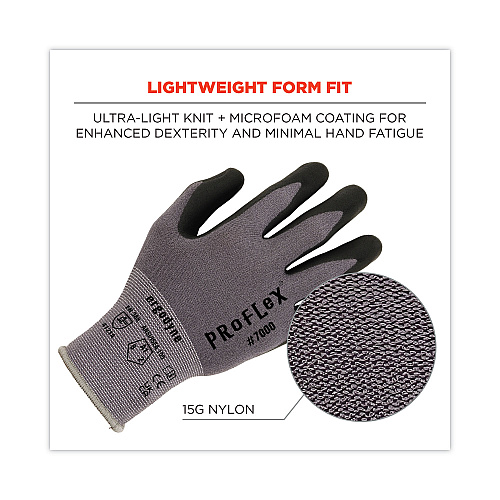 ergodyne ProFlex 7000 Nitrile-Coated Gloves Microfoam Palm, Gray, X-Large, 12 Pairs/Pack (10365)