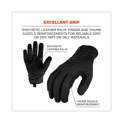 ergodyne ProFlex 812BLK High-Dexterity Black Tactical Gloves, Black, Small, Pair (17572)