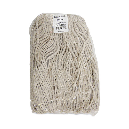 Boardwalk&reg; Cotton Cut-End Wet Mop Heads, 16 oz, White, 12 Mop Heads (BWK216CCT)