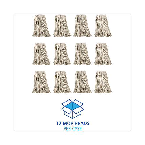 Boardwalk&reg; Cotton Cut-End Wet Mop Heads, 16 oz, White, 12 Mop Heads (BWK216CCT)