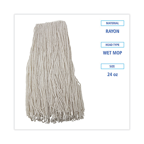 Boardwalk&reg; Premium 24 oz Cut-End Rayon Wet Mop Heads, White, 12 Mops (BWK224RCT)