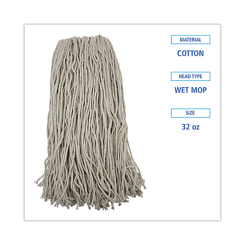 Boardwalk&reg; Cotton Fiber Standard Mop Head, White, 12 Mop Heads (BWK232C)