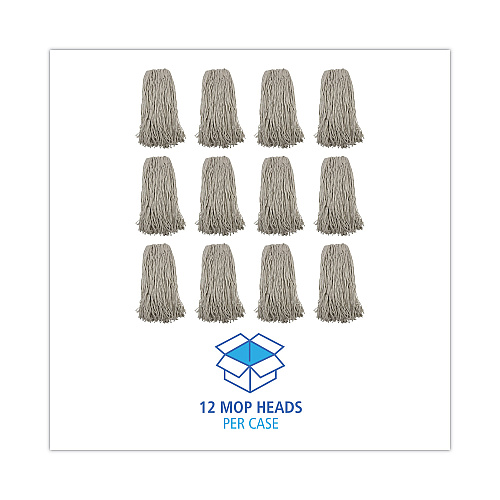 Boardwalk&reg; Cotton Fiber Standard Mop Head, White, 12 Mop Heads (BWK232C)