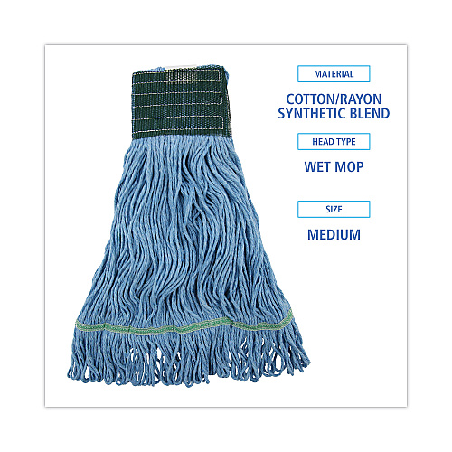 Boardwalk Mop Head, Premium Standard Head, Cotton/Rayon Fiber, Medium, Blue, 12/Carton (BWK402BL)