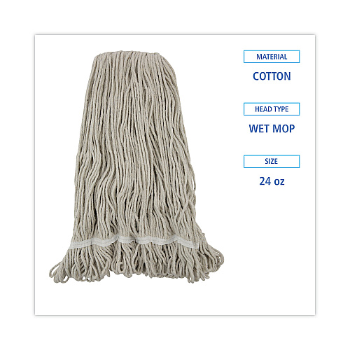 Boardwalk Pro Loop Web/Tailband Wet Mop Head, Cotton, 24oz, White, 12/Carton (BWK424CCT)