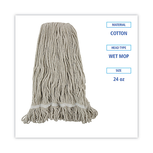 Boardwalk&reg; Pro Loop Web/Tailband Wet Mop Head, Cotton, 24oz, White (BWK424CEA)