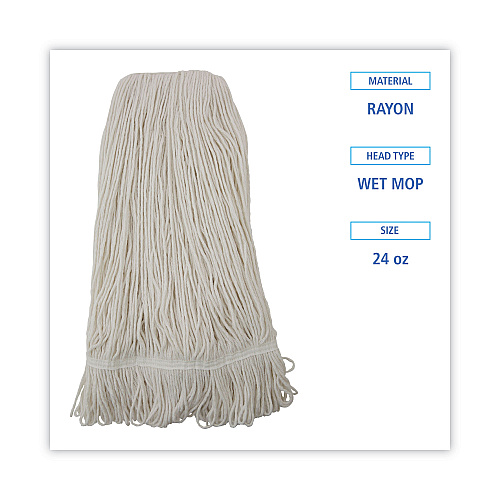 Boardwalk&reg; Pro Loop Web/Tailband Wet Mop Head, Rayon, 24oz, White (BWK424REA)