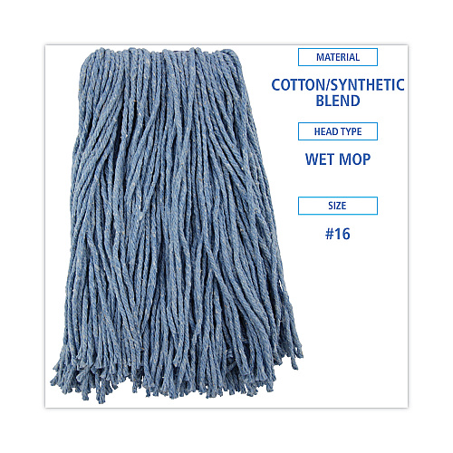 Boardwalk Mop Head, Standard Head, Cotton/Synthetic Fiber, Cut-End, #16., Blue (BWK2016B)