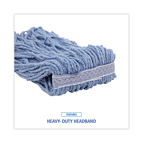 Boardwalk&reg; Standard 16 oz Mop Head, Cut-End, Blue, 12 Mop Heads (BWK2020B)