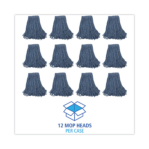 Boardwalk&reg; Standard 16 oz Mop Head, Cut-End, Blue, 12 Mop Heads (BWK2020B)