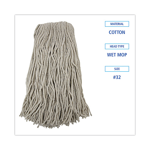 Boardwalk&reg; Cut-End Wet Mop Head, Cotton, #32, White, 12/Carton (BWK2032CCT)