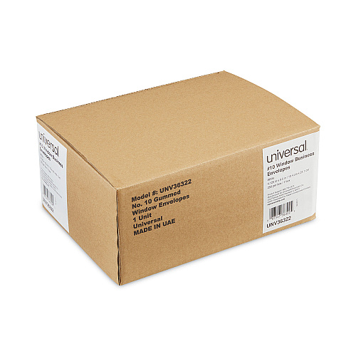 Universal Open-Side Business Envelope, 1 Window, #10, Commercial Flap, Gummed Closure, 4.13 x 9.5, White, 250/Box (UNV36322)