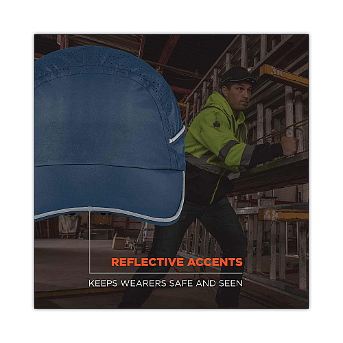 ergodyne Skullerz 8965 Lightweight Bump Cap Hat with LED Lighting, Long Brim, Navy (23339)