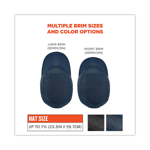 ergodyne Skullerz 8965 Lightweight Bump Cap Hat with LED Lighting, Long Brim, Navy (23339)