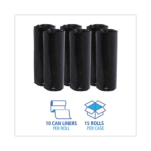 Boardwalk&reg; Waste Can Liners, 16 gal, Black, 15 Bags/Roll, 10 Rolls/CT (BWK510)