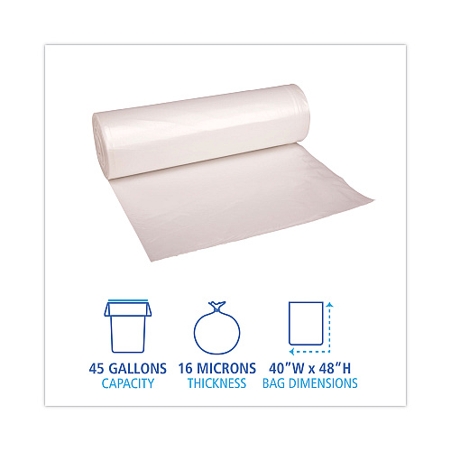 Boardwalk&reg; 45 Gal. Natural Can Liners, 16 mic, 40 x 48, 250 Liners (BWKRH4048S)