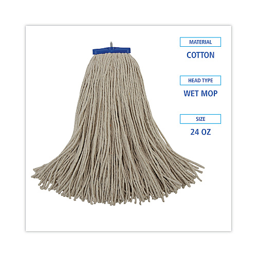 Boardwalk&reg; Cut-End Lie-Flat Wet Mop Head, Cotton, 24 oz, 12 Mop Heads (BWK724CCT)