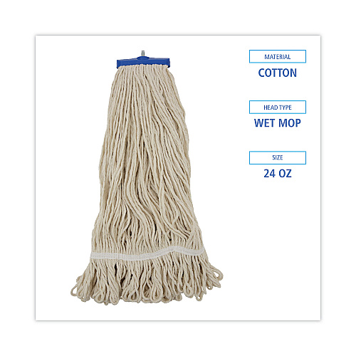 Boardwalk&reg; Cotton Fiber Lie-Flat Mop Head, 24 oz, White, 12 Mop Heads (BWK824C)